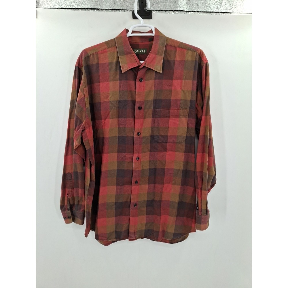 Orvis Mens XXL Tall Brown Plaid‎ Button Up Shirt Long Sleeve Wool Blend
